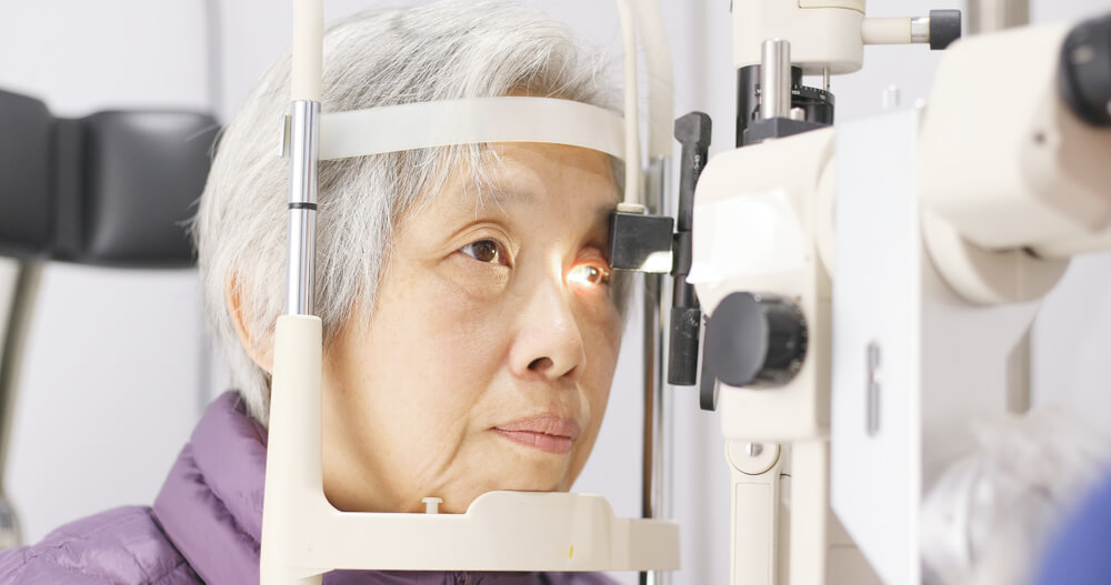 Older woman having an eye exam